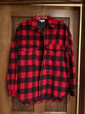 Men's Red & Black Buffalo Plaid Shirt Jacket - light weight layer
